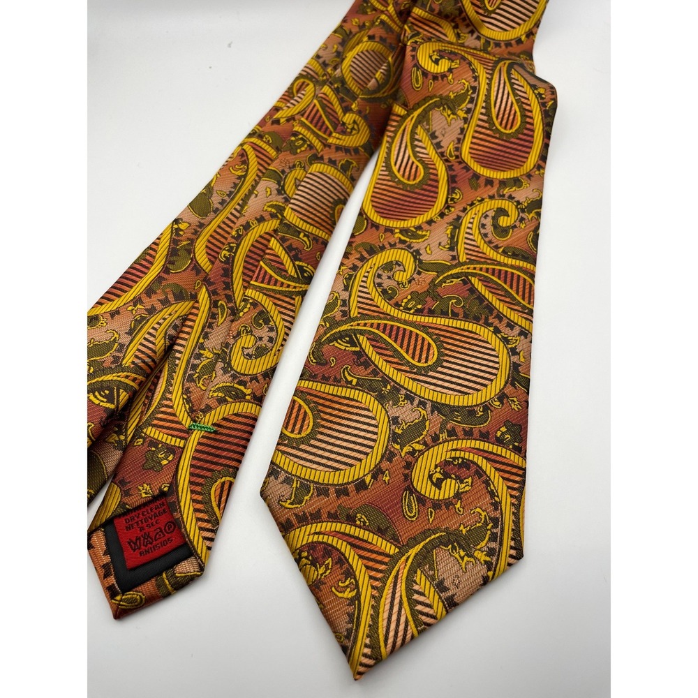 John Sparks Mens Paisley Necktie Yellow Orange Green Geometric Polyester Tie